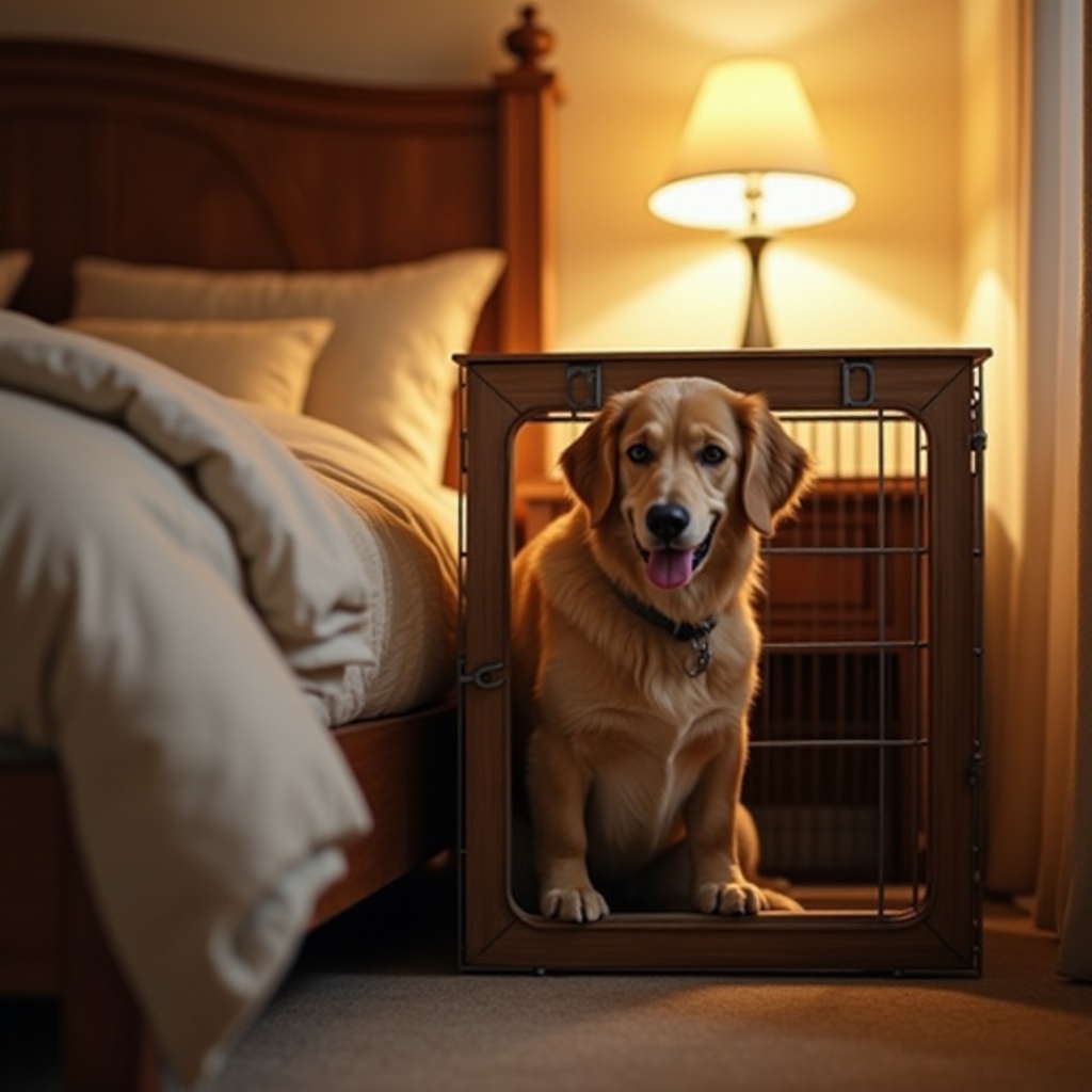 jaula para perros en el dormitorio