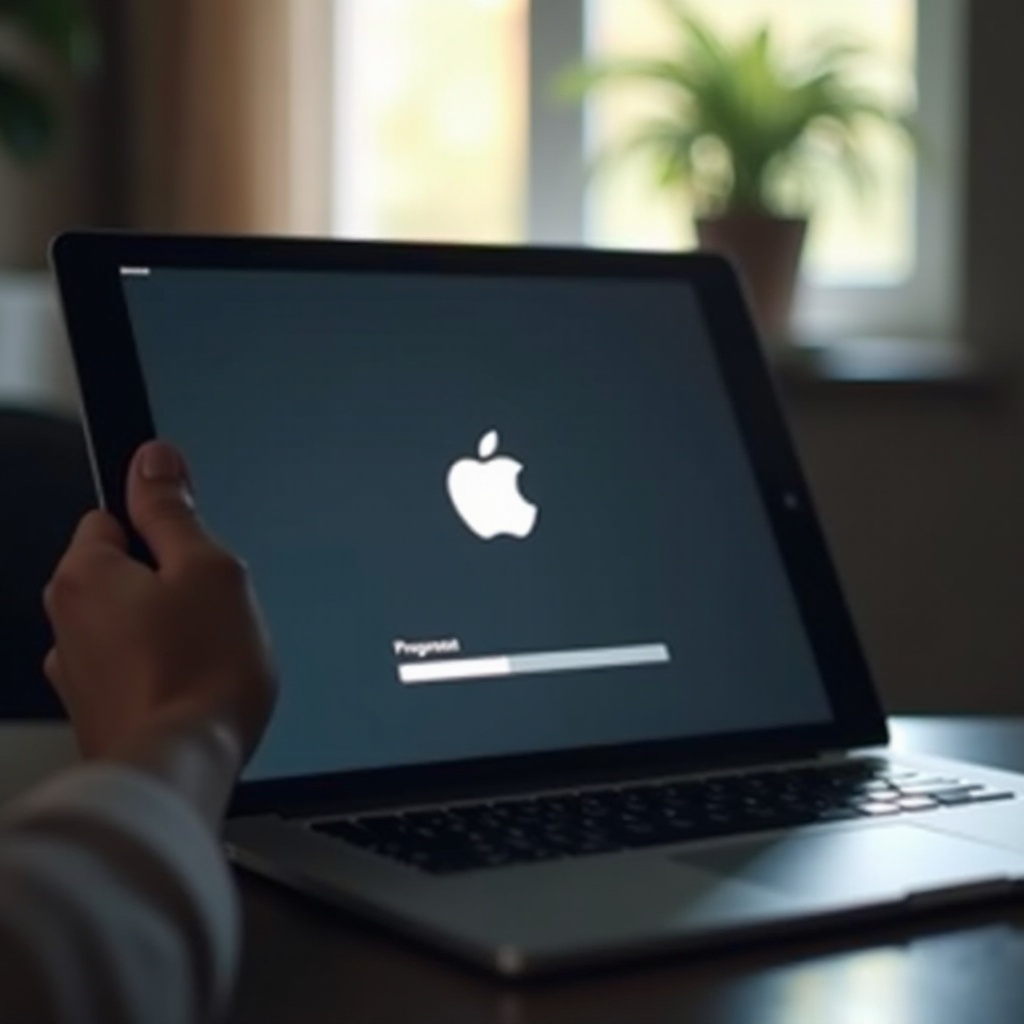 iPad jumissa Applen logossa ja latauspalkissa